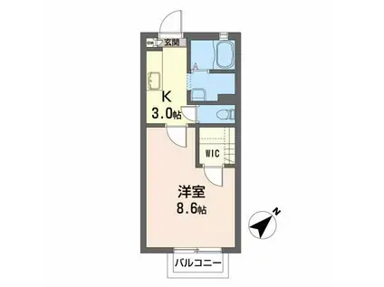 ディアコート国見(1K/2階)の間取り写真