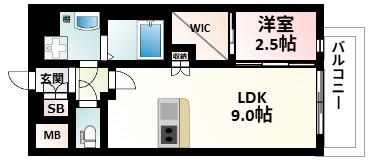 プレサンス江坂ベルフィーヌ(1LDK/9階)の間取り写真
