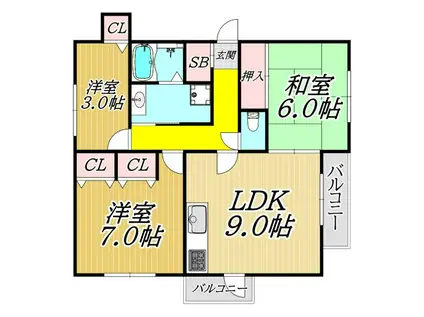 ロイヤルハイツ歌園II(3LDK/2階)の間取り写真