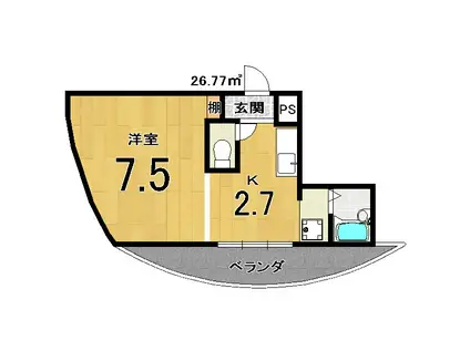 カドノスクリーン82(1K/4階)の間取り写真