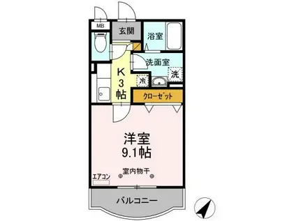 パークヒル春日(1K/2階)の間取り写真