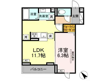 ディー パイナ 登戸2(1LDK/3階)の間取り写真