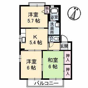 シャーメゾン21 B棟(3K/2階)の間取り写真