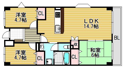 戴慶カーサグラシア(3LDK/9階)の間取り写真