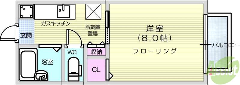 トゥインクルコート文化町13(1K/2階)の間取り写真