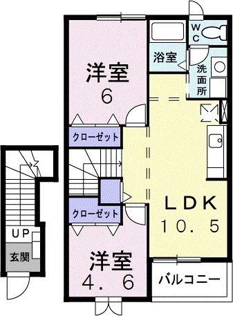 ヴィラローリー(2LDK/2階)の間取り写真