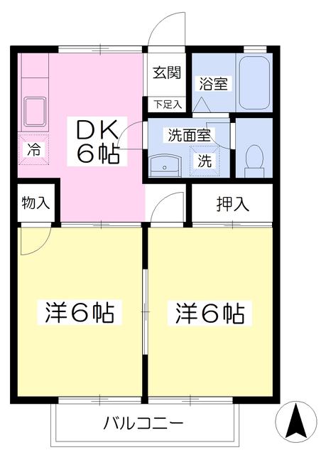 セジュール南1号棟(2DK/2階)の間取り写真