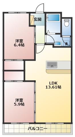 サンパティークK(2LDK/3階)の間取り写真