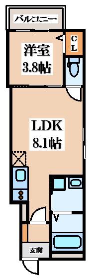 YUMAISON ウエスト(1LDK/1階)の間取り写真