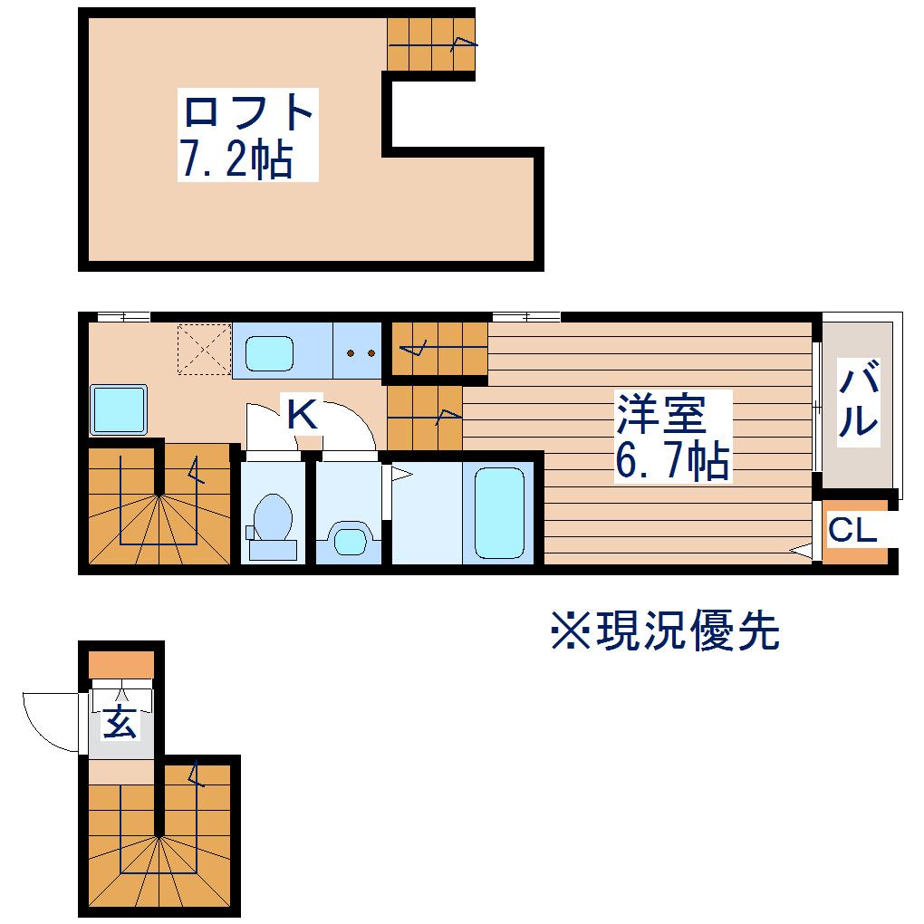 ＪＲ仙石線 小鶴新田駅 徒歩8分 2階建 築13年(1K/2階)の間取り写真