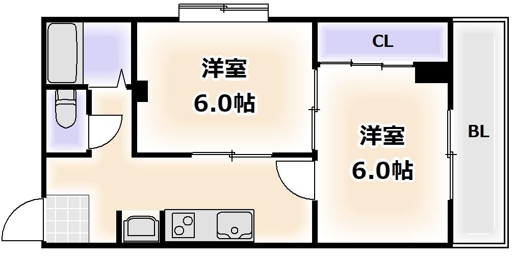 パラッツオF(2DK/4階)の間取り写真