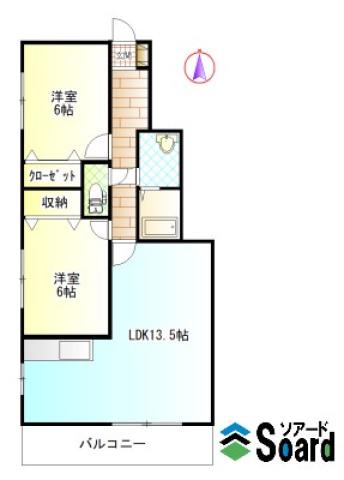 MIKIハイツII-B(2LDK/2階)の間取り写真