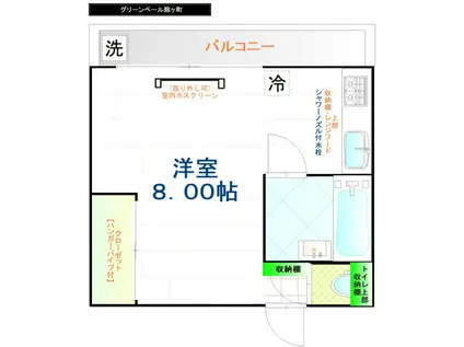 グリーンベール除ヶ町B(ワンルーム/2階)の間取り写真