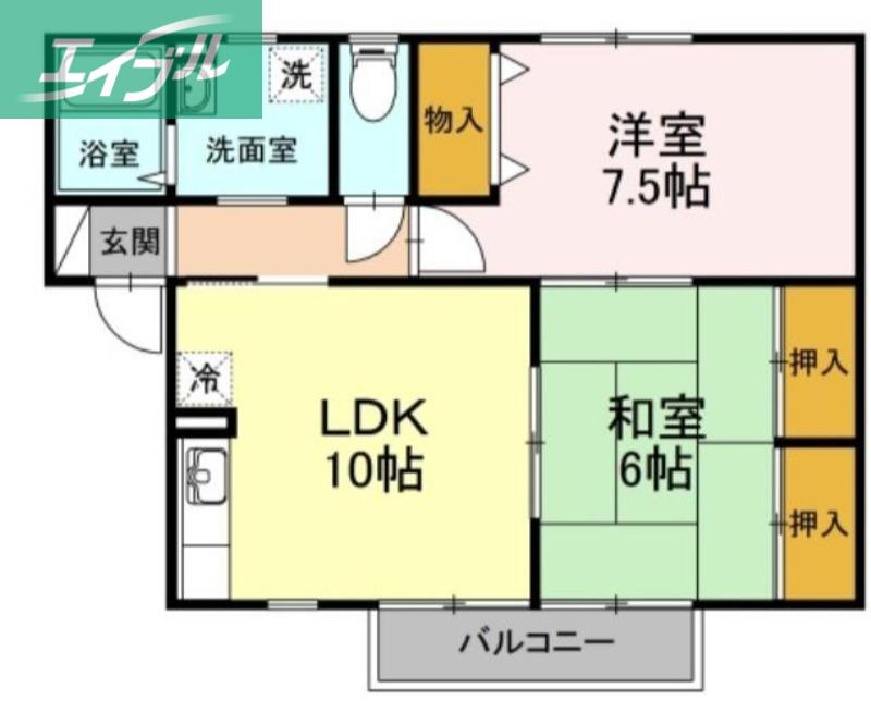 セジュール富田I(2LDK/2階)の間取り写真