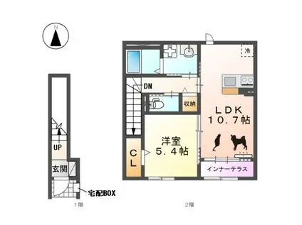 北名古屋市石橋アパート(1LDK/2階)の間取り写真