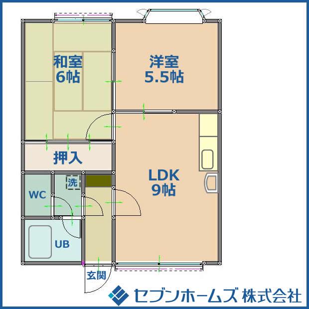 オーシャンビレッジ真栄(2DK/2階)の間取り写真