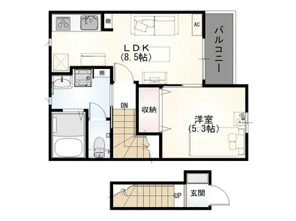 ロタス中島アパート(1LDK/2階)の間取り写真