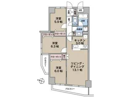 ロイヤルステーション中村橋(3LDK/3階)の間取り写真