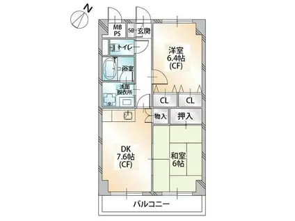 フラワリング・ワン(2DK/2階)の間取り写真