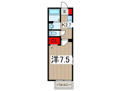 ヴィブレクァトロ(1K/2階)の間取り写真