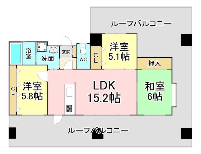 内山神岳ビル(3LDK/11階)の間取り写真