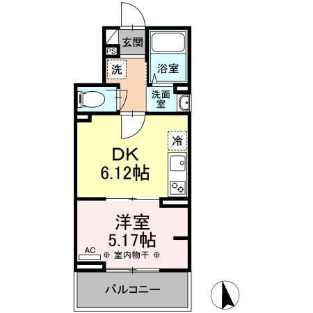 エクセリア中央(1DK/3階)の間取り写真