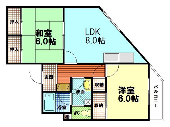 奥田ビル(2DK/4階)の間取り写真