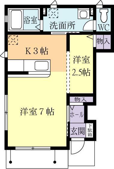 ゼアリヴ弐番館(1K/1階)の間取り写真