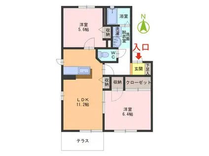 ヴェルドミール B棟(2LDK/1階)の間取り写真