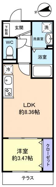 YSA薬園台(1LDK/1階)の間取り写真