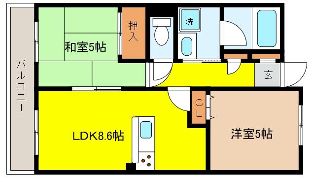 アプリーレ北青木(2LDK/2階)の間取り写真