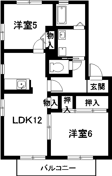 ディアス大高台A棟(2LDK/2階)の間取り写真