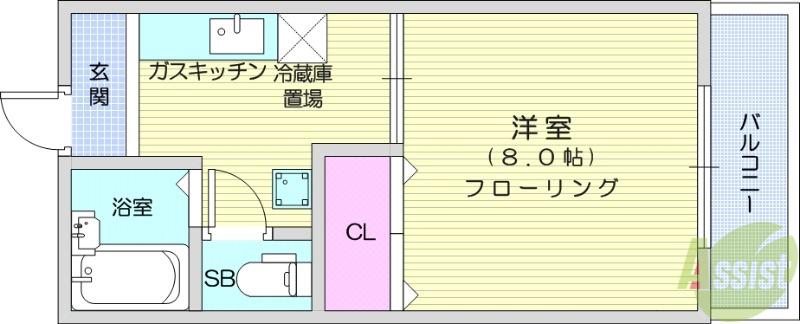 植木ハイツⅥ(1K/2階)の間取り写真