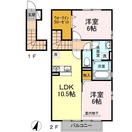 レゾナンツ B棟(2LDK/2階)の間取り写真
