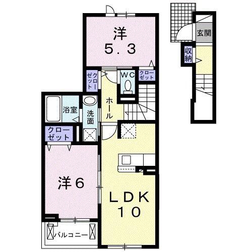 AFCレジデンス・登呂A(2LDK/2階)の間取り写真