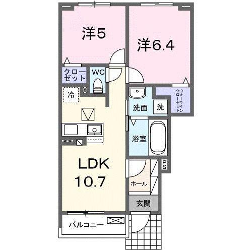 プラッツ・ルーエ(2LDK/1階)の間取り写真