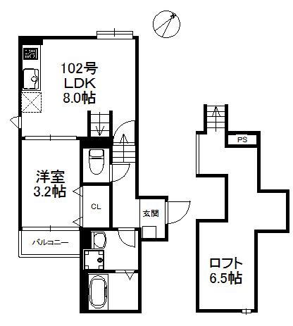クレア多の津(1LDK/1階)の間取り写真