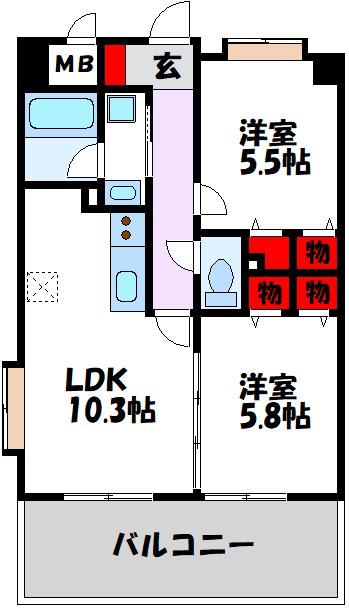 キルンズ博多駅南(2LDK/4階)の間取り写真