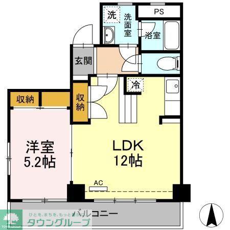ハイフラットワン(1LDK/9階)の間取り写真