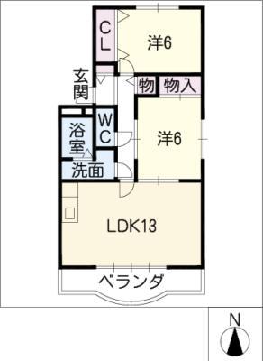 サニーハイツ戸崎(2LDK/2階)の間取り写真