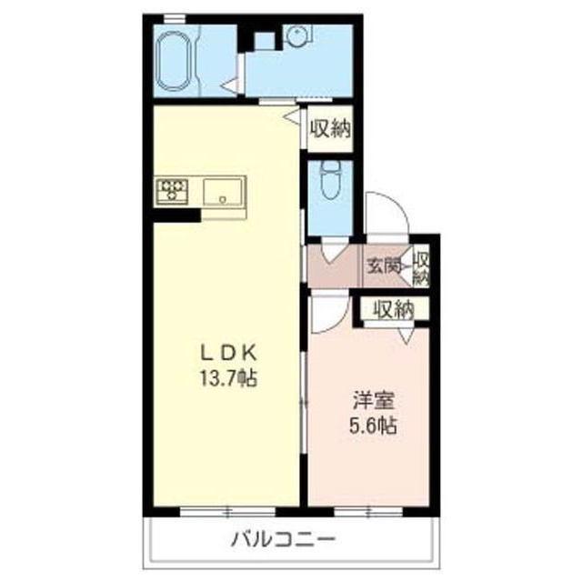 シャン・ド・フルール D棟(1LDK/2階)の間取り写真