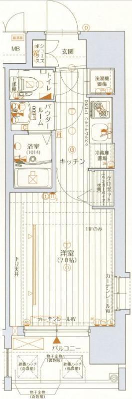 レジュールアッシュ梅田ウエスト GATE(1K/7階)の間取り写真