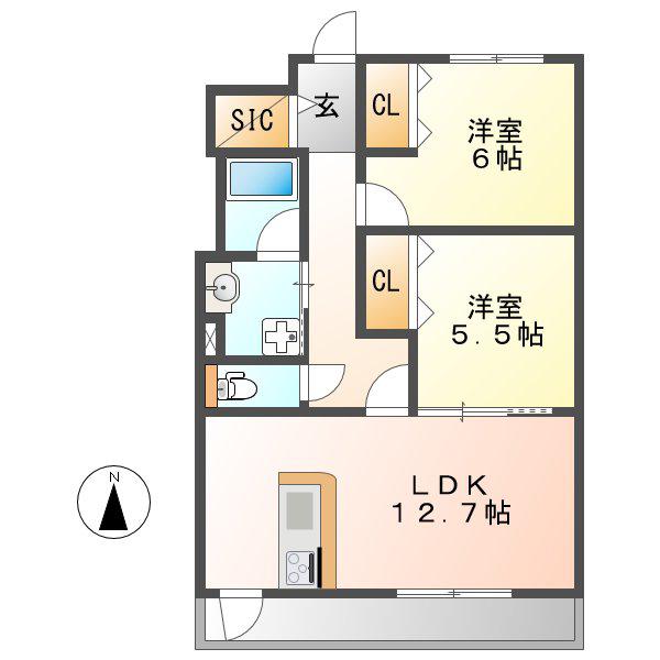 MS茶屋ヶ坂(2LDK/2階)の間取り写真