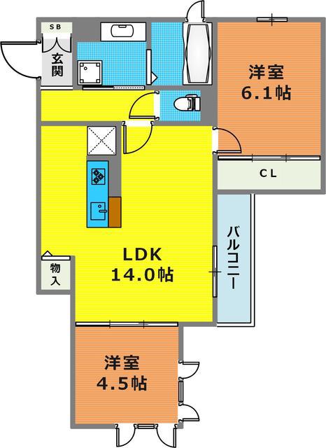 フェーブ六甲(2LDK/2階)の間取り写真