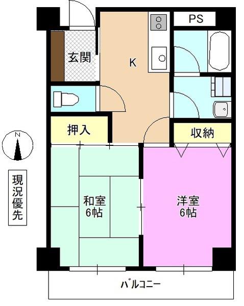 ハイツ蓮池(2K/2階)の間取り写真