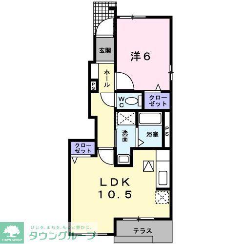 ディモーラB(1LDK/1階)の間取り写真