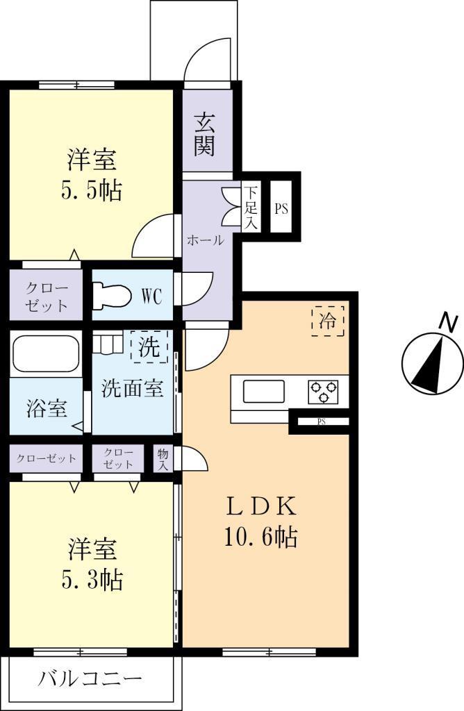 シエロ アスール(2LDK/1階)の間取り写真