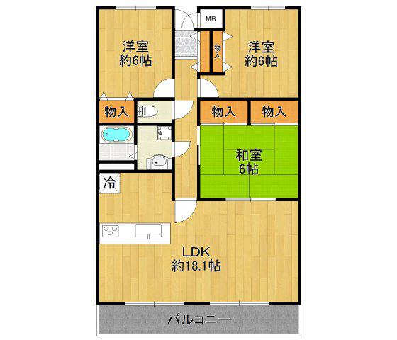 宝塚彩悠館(3LDK/5階)の間取り写真