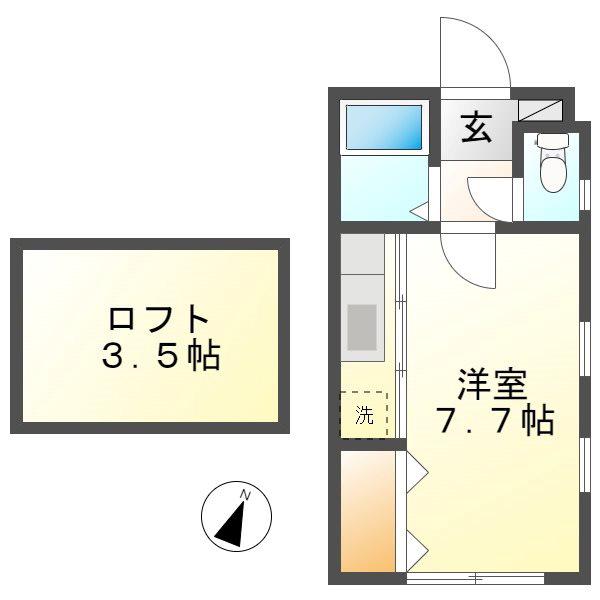 ロッソコルサ(ワンルーム/2階)の間取り写真