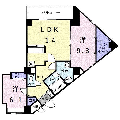 エスタプレイス(2LDK/2階)の間取り写真